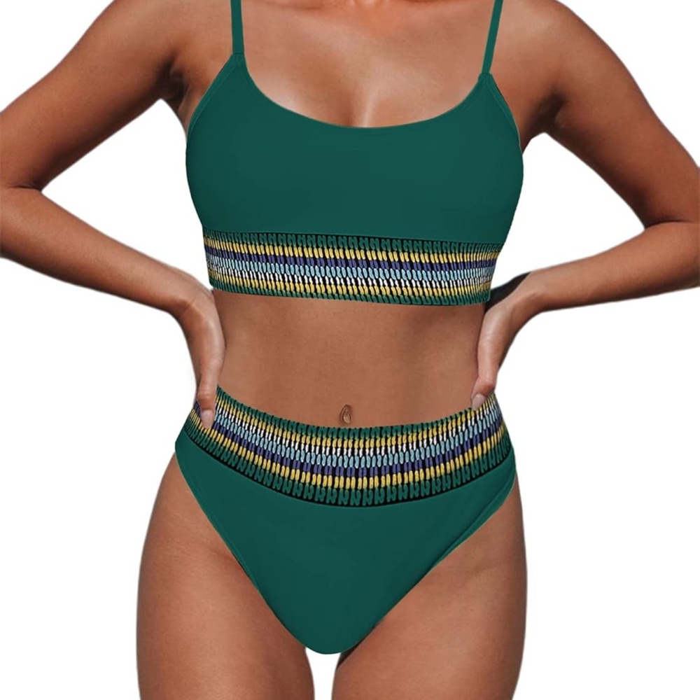 Avanova Bikini Set for Women High Waisted Bathing Suit Scoop Neck 2 Piece Green
